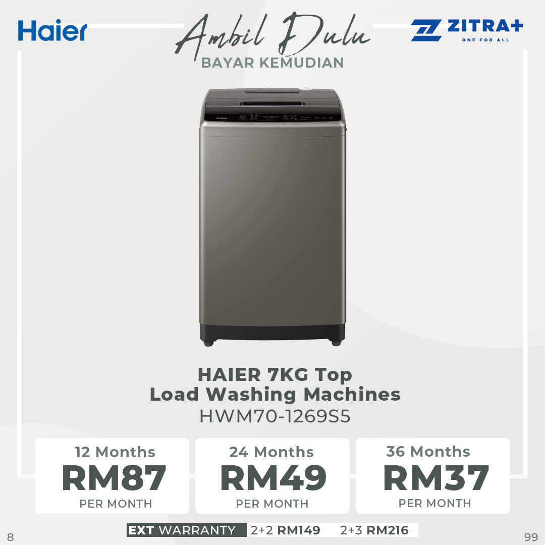 HAIER 7KG Top Load Washing Machine HWM70-1269S5 | Pillow Drum | Dispenser | Tub Dry | Quick Wash | Auto Restart |  Washing Machine with 2 Year Warranty