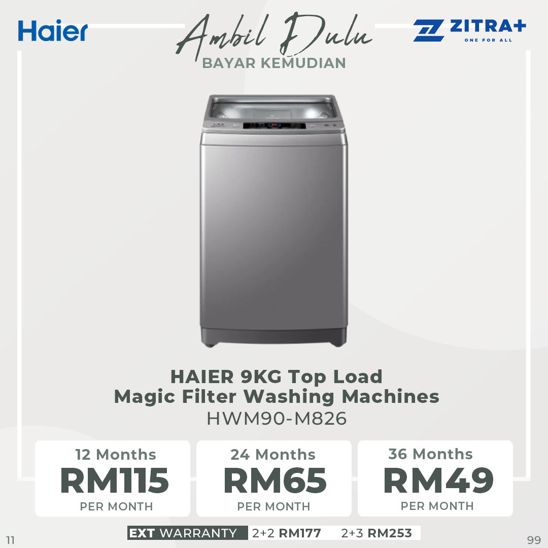 HAIER 9KG Top Load Magic Filter Washing Machines HWM90-M826 | Magic Filter x2 | Pillow Drum | Soft Close Tempered Glass | Hijab Mode | Washing Machine with 2 Year Warranty