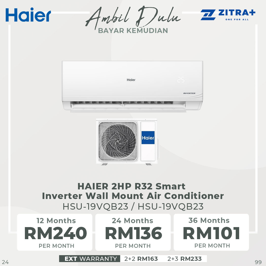 HAIER 2HP R32 Smart Inverter Wall Mount Air Conditioner (Indoor) HSU-19VQB23 / HSU-19VQB23 | Smart-Clean | Eco Mode | Energy Saving | Air Conditioner with 3 Year Warranty