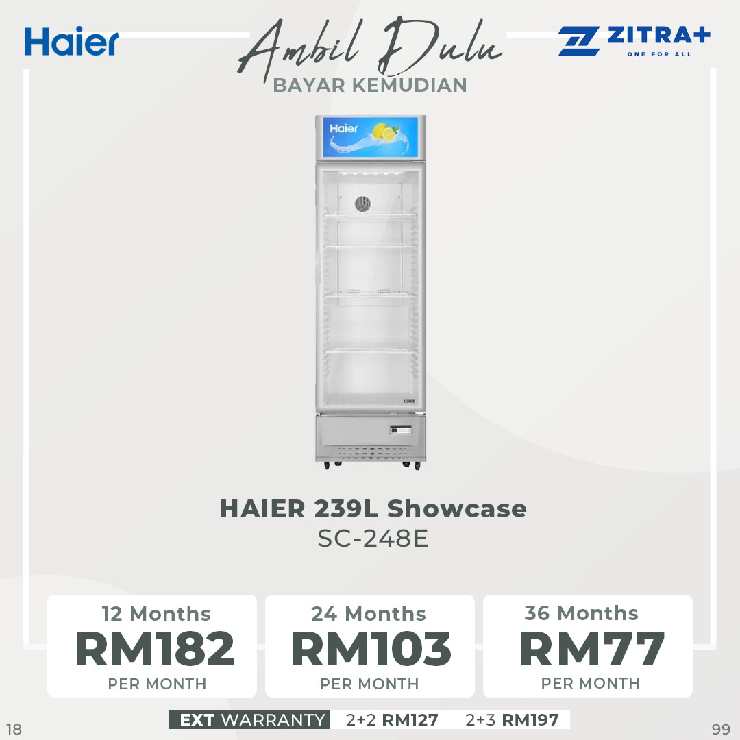HAIER 239L/339L Showcase SC-248E/SC-348E | Antibacterial | Door with Low-e Glass | Interior LED Light | Lock Slot | Big Canopy | Freezer with 2 Year Warranty