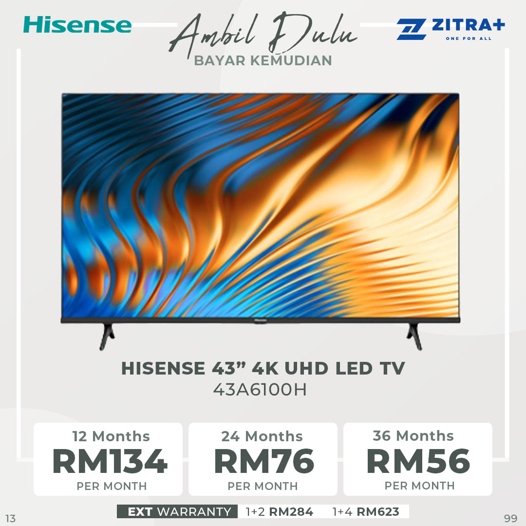 HISENSE 43" 4K UHD LED TV 43A6100H | VIDAA U5 | 4K Resolution | Sport Mode | Smart TV with 3 Year Warranty