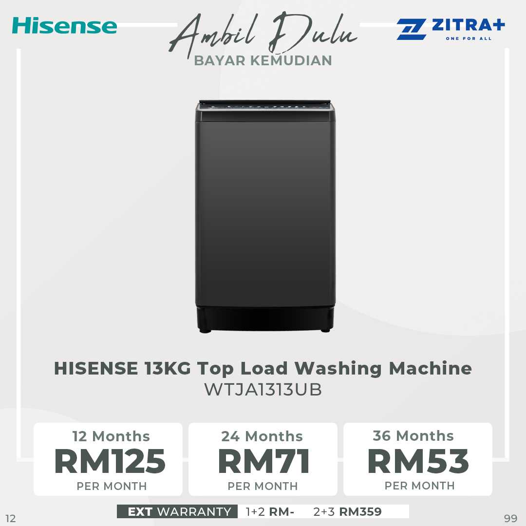 HISENSE 13KG Top Load Washing Machine Premium WTJA1313UB | One Touch AI Wash | 10 Preset Programs | Turbo Wash