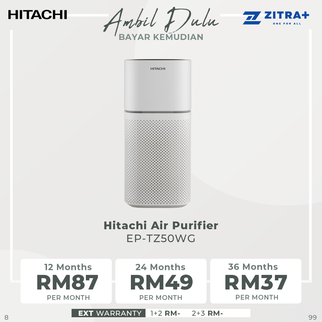 Hitachi Air Purifier EP-TZ50WG | Coverage Area up to 48m² | HEPA H13 Filter | Powerful DC Motor Fan | Smart Control