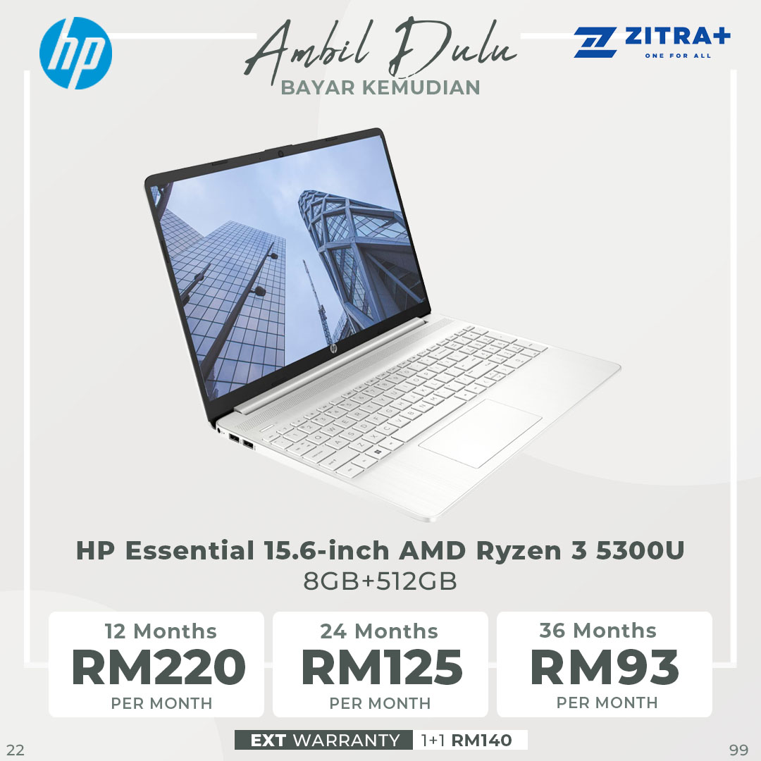 HP Essential 15.6-inch AMD Ryzen 3 5300U AMD Radeon Graphics 8GB+512GB | Windows 11 Home | FHD (1920 x 1080) | Laptop with 2 Years Warranty