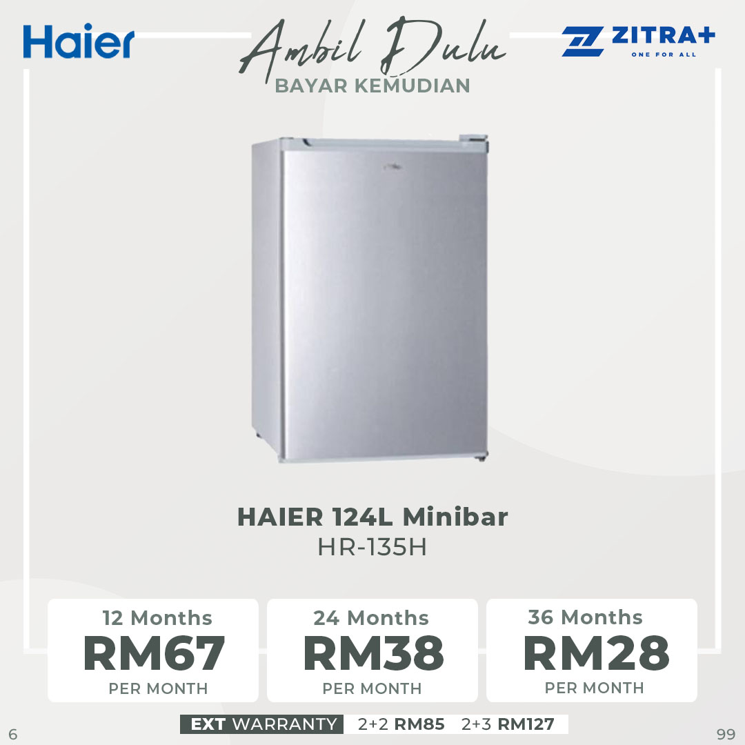 HAIER 124L Minibar HR-135H | Low Energy Consumption | LED Lighting | Direct Cooling | Refrigerator with 2 Year Warranty