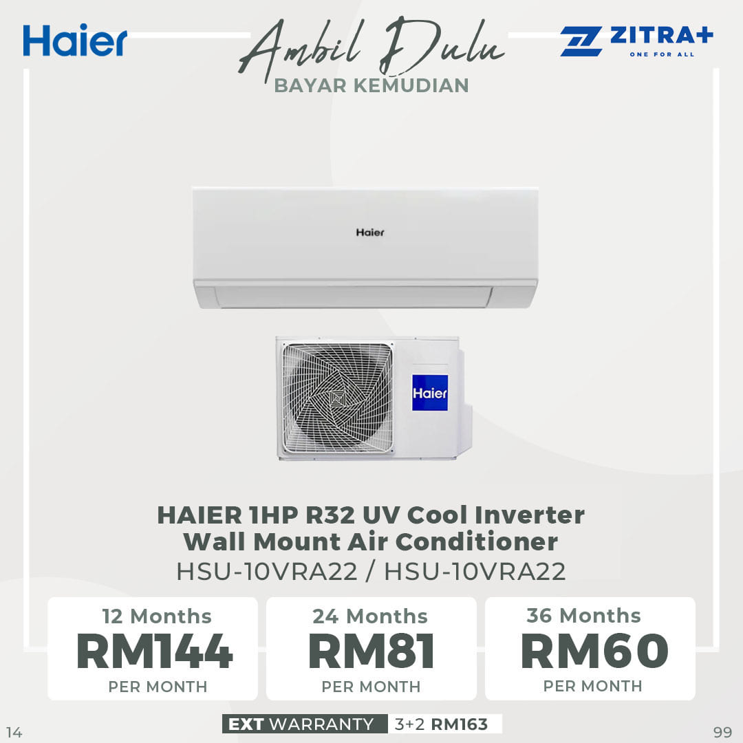 HAIER 1/1.5/2HP R32 UV Cool Inverter Wall Mount Air Conditioner HSU-10VRA22 / HSU-13VRA22 / HSU-19VRA22 | UVC Sterilization | WiFi Control | Smart Clean | Air Conditioner with 3 Year Warranty
