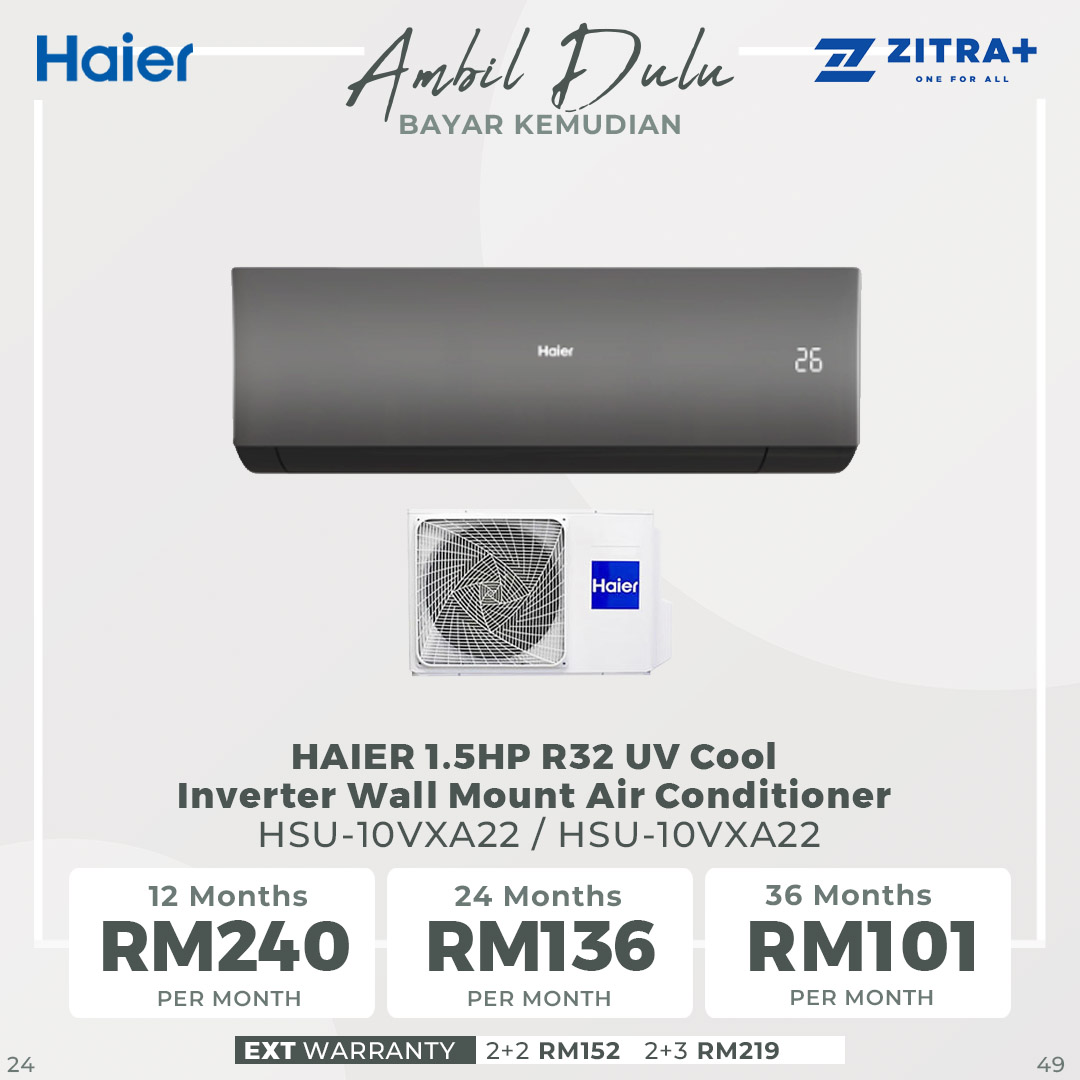 HAIER 1HP / 1.5HP R32 UV Cool Inverter Wall Mount Air Conditioner HSU-10VXA22 / HSU-10VXA22 | UVC Sterilization | WiFi Control | Smart Clean | Air Conditioner with 3 Year Warranty