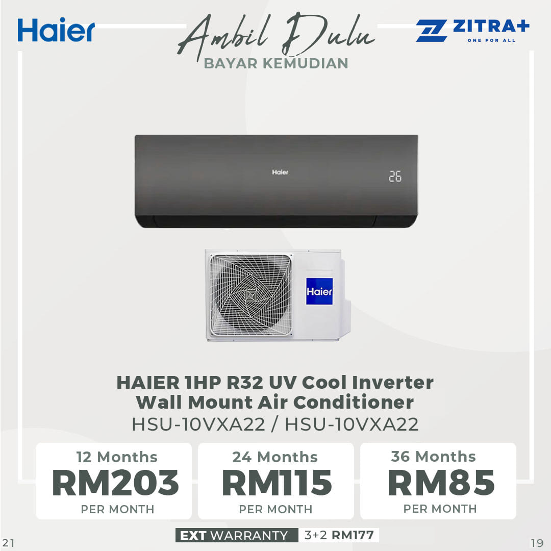 HAIER 1HP / 1.5HP R32 UV Cool Inverter Wall Mount Air Conditioner HSU-10VXA22 / HSU-10VXA22 | UVC Sterilization | WiFi Control | Smart Clean | Air Conditioner with 3 Year Warranty