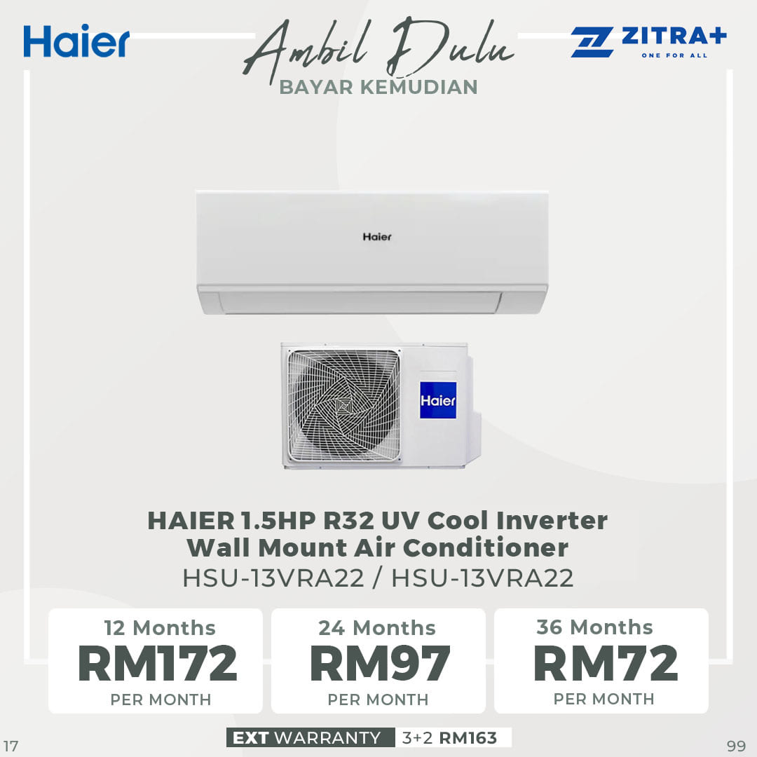 HAIER 1/1.5/2HP R32 UV Cool Inverter Wall Mount Air Conditioner HSU-10VRA22 / HSU-13VRA22 / HSU-19VRA22 | UVC Sterilization | WiFi Control | Smart Clean | Air Conditioner with 3 Year Warranty