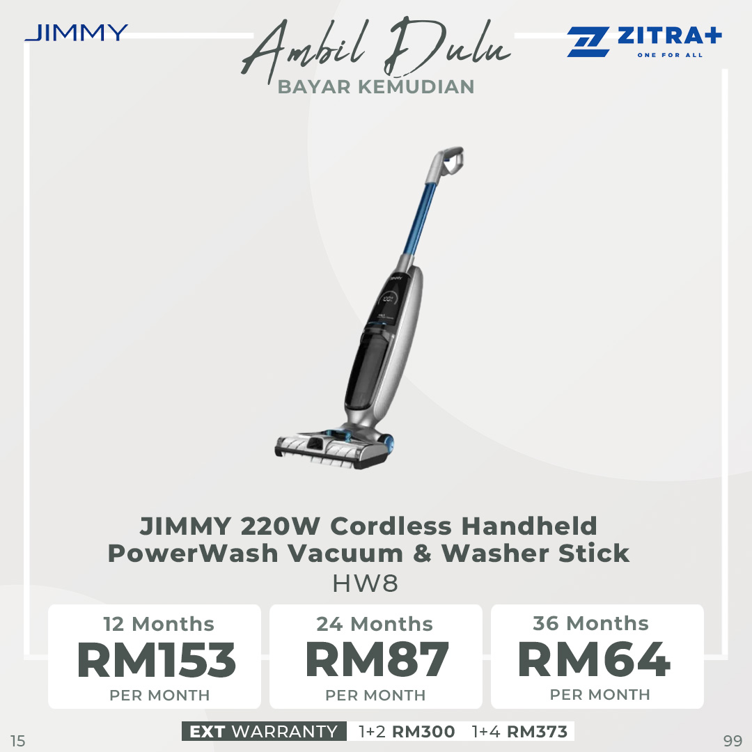 JIMMY 220W Cordless Handheld PowerWash Vacuum & Washer Stick HW8 | External Water Spray Outlet | Detachable Clean/Dirty Water Tank | Intelligent LED Display | Stick Vacuum with 1 Year Warranty