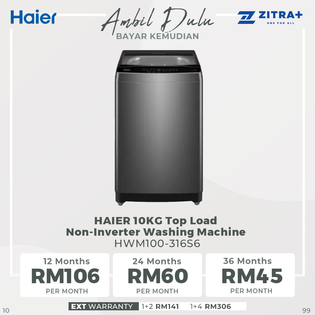 HAIER 10KG Top Load Non-Inverter Washing Machine Starry Silver HWM100-316S6 | Auto Restart | Anti-Bacterial Pulsator | Pillow Drum | Hijab Mode | Washing Machine with 2 Years Warranty