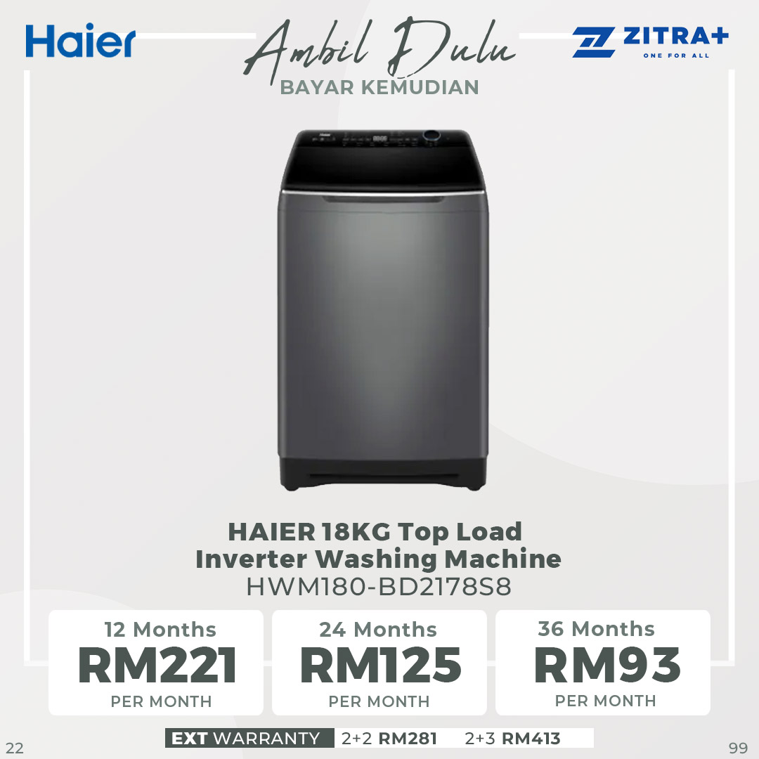 HAIER 18KG Top Load Inverter Washing Machine Graphite Silver HWM180-BD2178S8 |  DD Inverter | Pillow Drum | Auto Dosing | Washing Machine with 2 Years Warranty