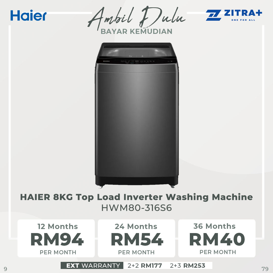 HAIER 8KG Top Load Inverter Washing Machine HWM80-316S6 | Anti-Bacterial Pulsator | Auto Restart | Hijab Mode | Pillow Drum | Washing Machine with 2 Years Warranty