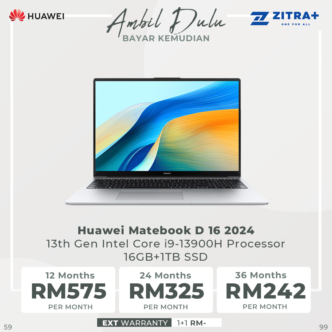 Huawei Matebook D 16 2024 | 16" HUAWEI FullView Display | High Performance Intel® Core™  i5 Processor  / i9 Processor | Lightweight Portable Body | Laptop with 2 Year Warranty