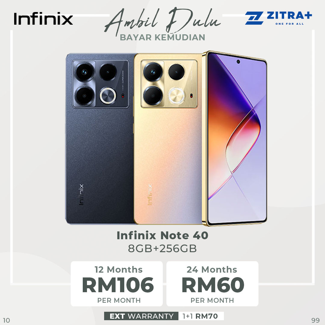 Infinix Note 40 8GB+256GB | Li-Po 5000mAh | 45W | 6.78 inches | Flexible AMOLED display | Mediatek Helio G99 Ultimate | Smartphone with 1 Year Manufacturer Warranty