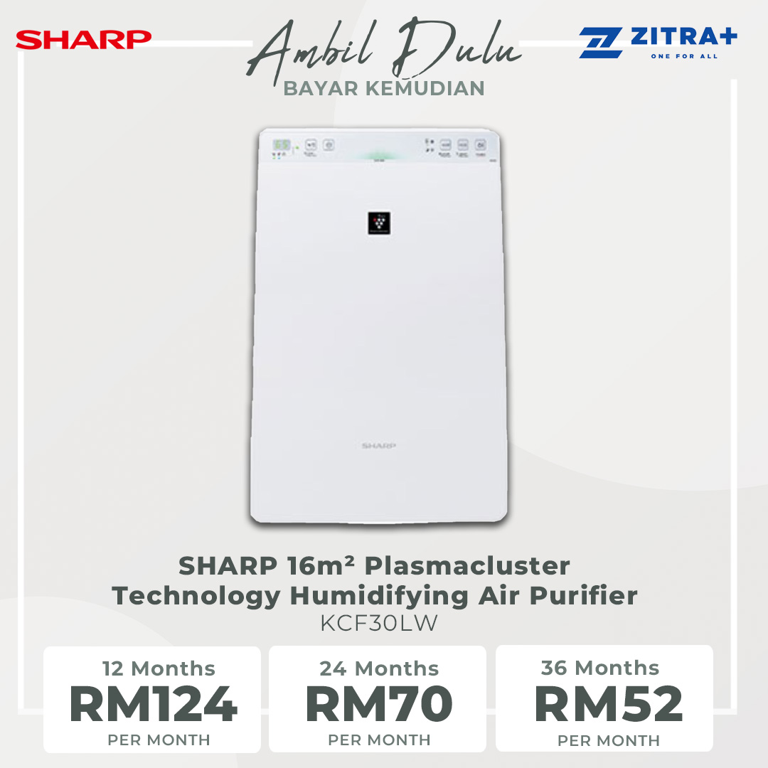 SHARP 16m² Plasmacluster Technology Humidifying Air Purifier KCF30LW | Off Timer | Humidity and Temperature Display | Auto Restart | Air Purifier with 1 Year Warranty