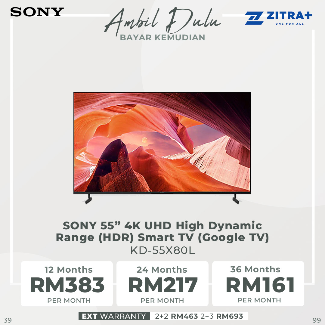 SONY 55"/65"/75"/85" 4K UHD High Dynamic Range (HDR) Smart TV | X80L TV Series | 4K HDR Processor X1™ | Motionflow™ XR | Smart TV with 2 Year Warranty