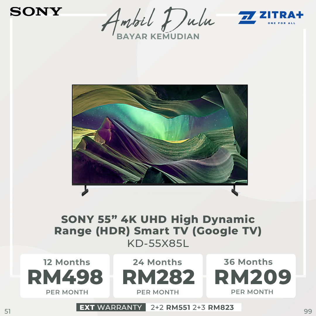 SONY 55"/65" 4K UHD High Dynamic Range (HDR) Smart TV | KD-55X85L/KD-65X85L | 4K HDR Processor X1™ | X-Motion Clarity™ | Smart TV with 2 Year Warranty