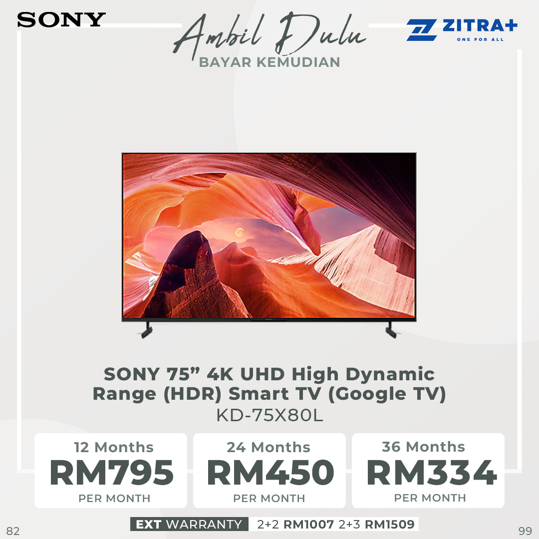 SONY 55"/65"/75"/85" 4K UHD High Dynamic Range (HDR) Smart TV | X80L TV Series | 4K HDR Processor X1™ | Motionflow™ XR | Smart TV with 2 Year Warranty