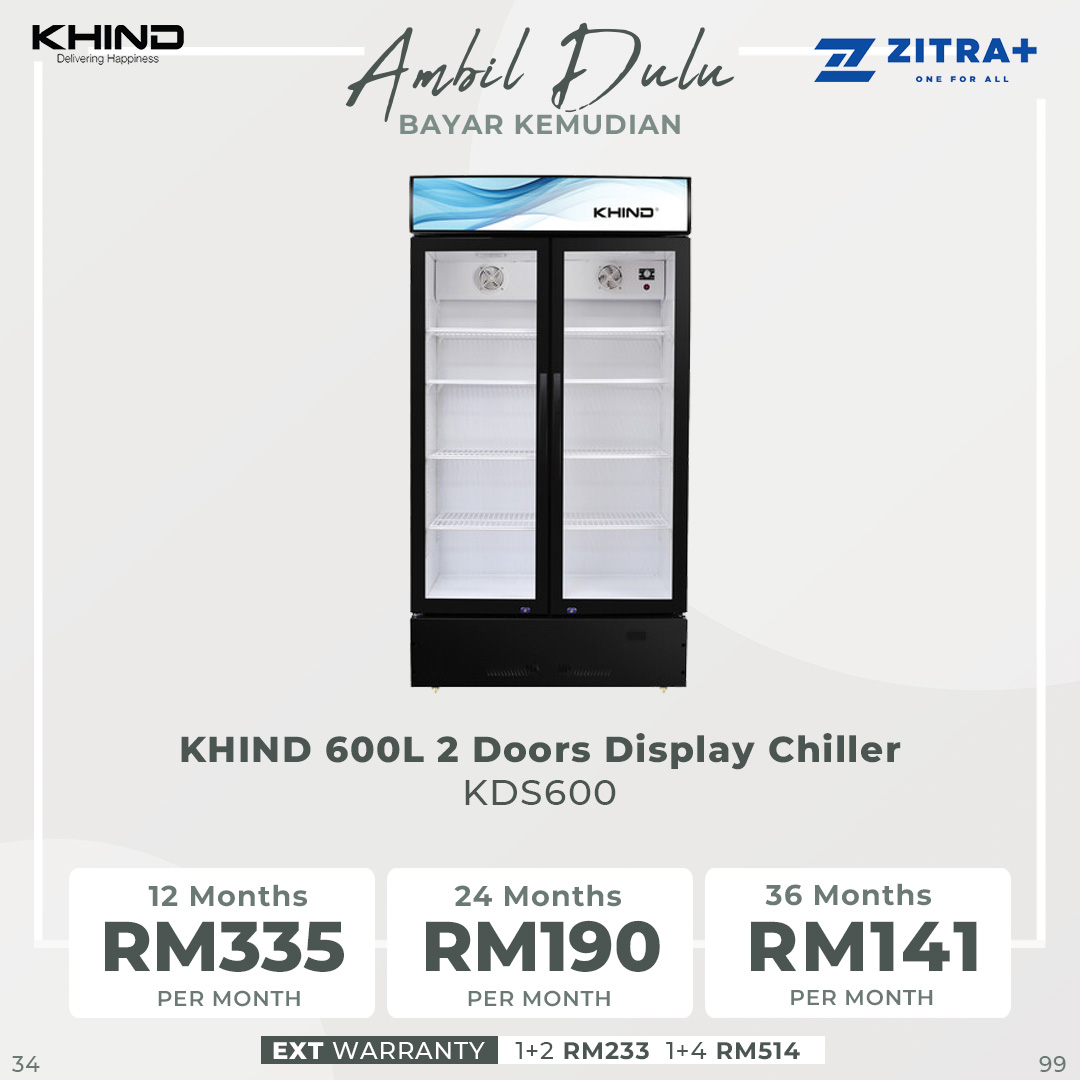 KHIND 600L 2 Doors Display Chiller KDS600 | Frost Free Cooling | Door Lock Security | Adjustable Storage Shelf | Display Chiller with 1 Year Warranty