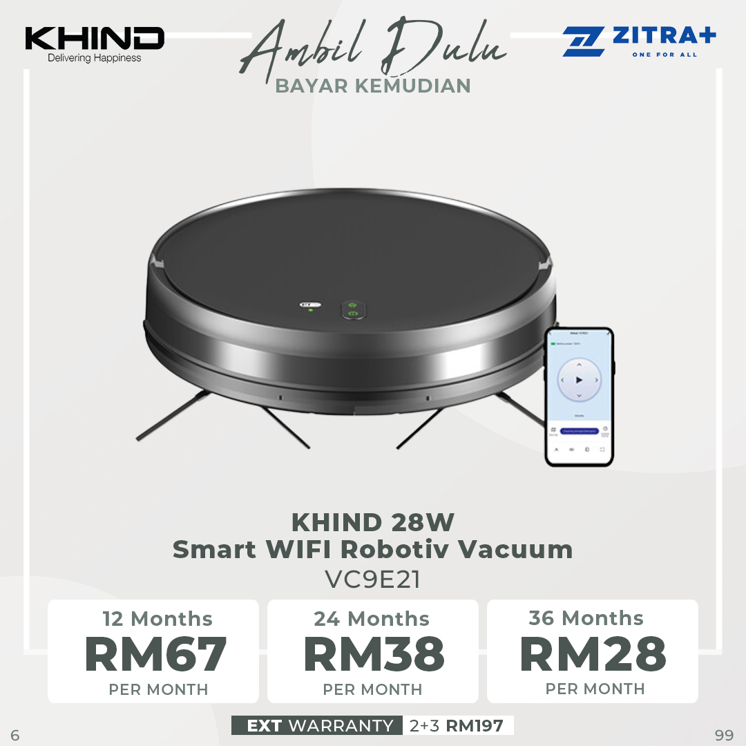 KHIND 28W Smart WIFI Robotic Vacuum VC9E21 |  Powerful Brushless Motor & Low Noise  | Schedule Cleaning | Map Visualization | 2  Year General Warranty