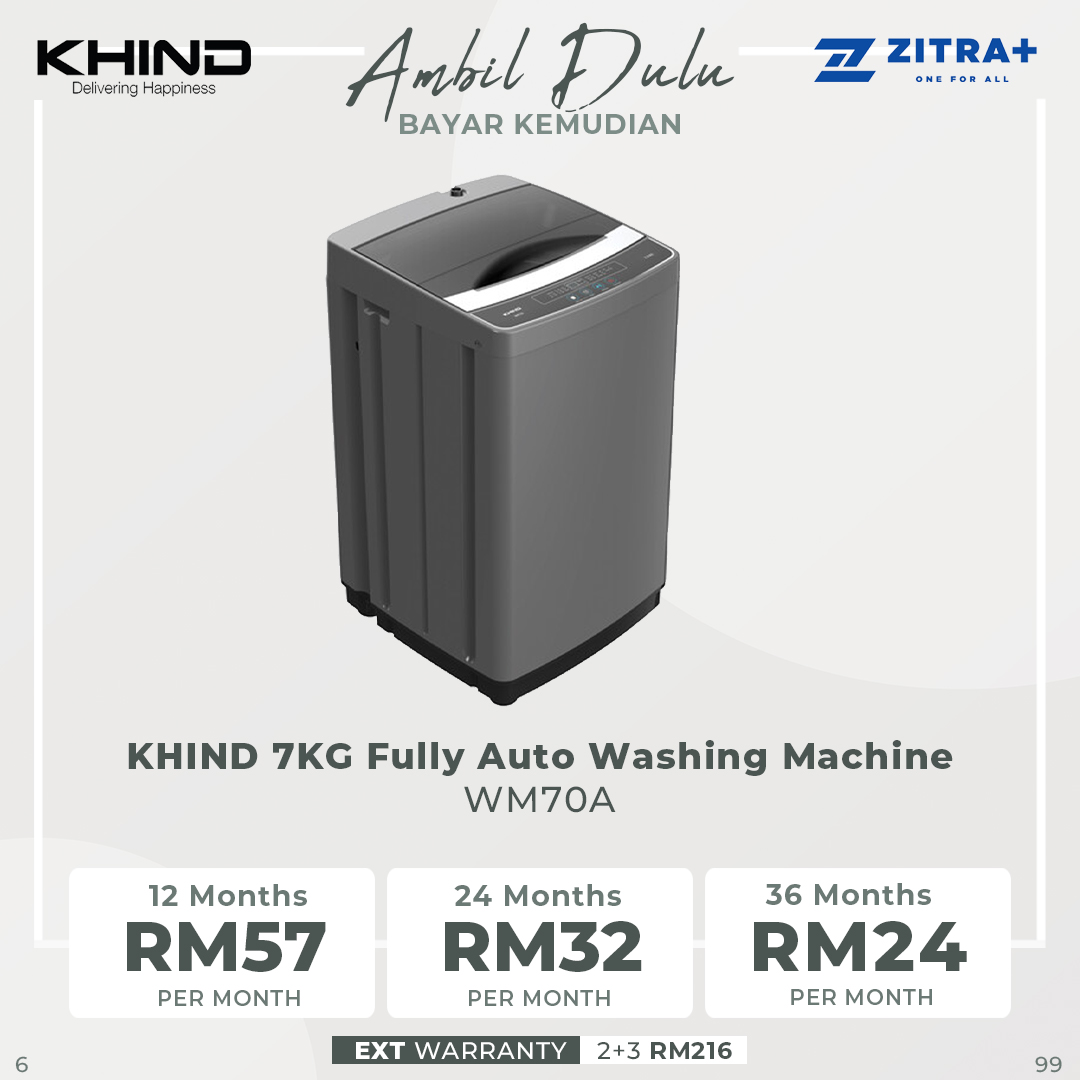 KHIND 7KG Fully Auto Washing Machine WM70A |  Easy Clean Lint Filter | Stainless Steel Inner Tub | Child Lock Security | 2  Year General Warranty   3  Year Panel Warranty  5 Year Motor Warranty