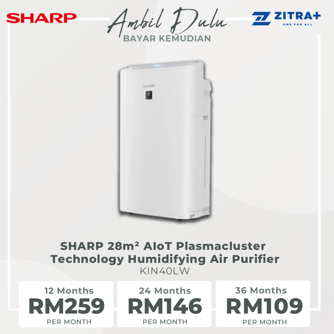 SHARP 28m² AIoT Plasmacluster Technology Humidifying Air Purifier KIN40LW | Ion Technology | Humidification | Intelligent Mode | Auto Mode | Air Purifier with 1 Year Warranty