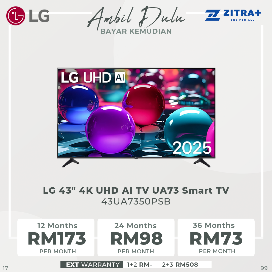 LG 43"/ 50"/ 55"/65" 4K UHD AI TV UA73 Smart TV 43UA7350PSB|50UA7350PSB|55UA7350PSB|65UA7350PSB | AI Magic Remote | AI Processor Gen8 |  HDR10 Pro
