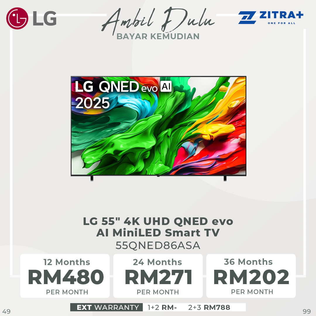 LG 55"/65"/75"/86"/100" 4K UHD QNED evo AI MiniLED Smart TV QNED86AS | Alpha 8 AI Processor Gen2 | Dynamic QNED Colour | Dolby Vision / HDR10 / HLG