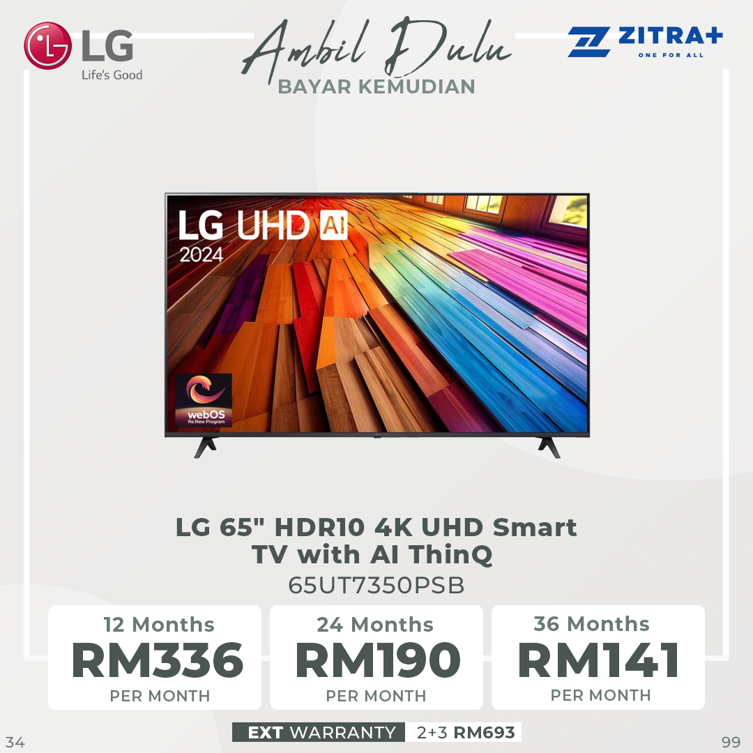 LG 65" HDR10 4K UHD Smart TV with AI ThinQ 65UT7350PSB | 4K HDR10 Pro | AI ThinQ | Filmmaker Mode
