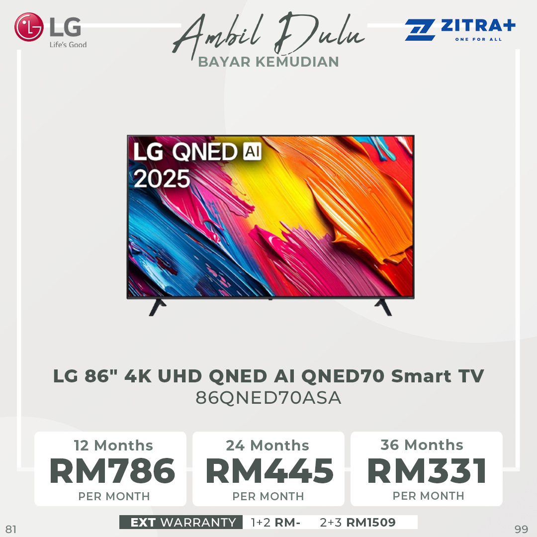 LG 55" / 65"/ 75" / 86" 4K UHD QNED AI QNED70 Smart TV |