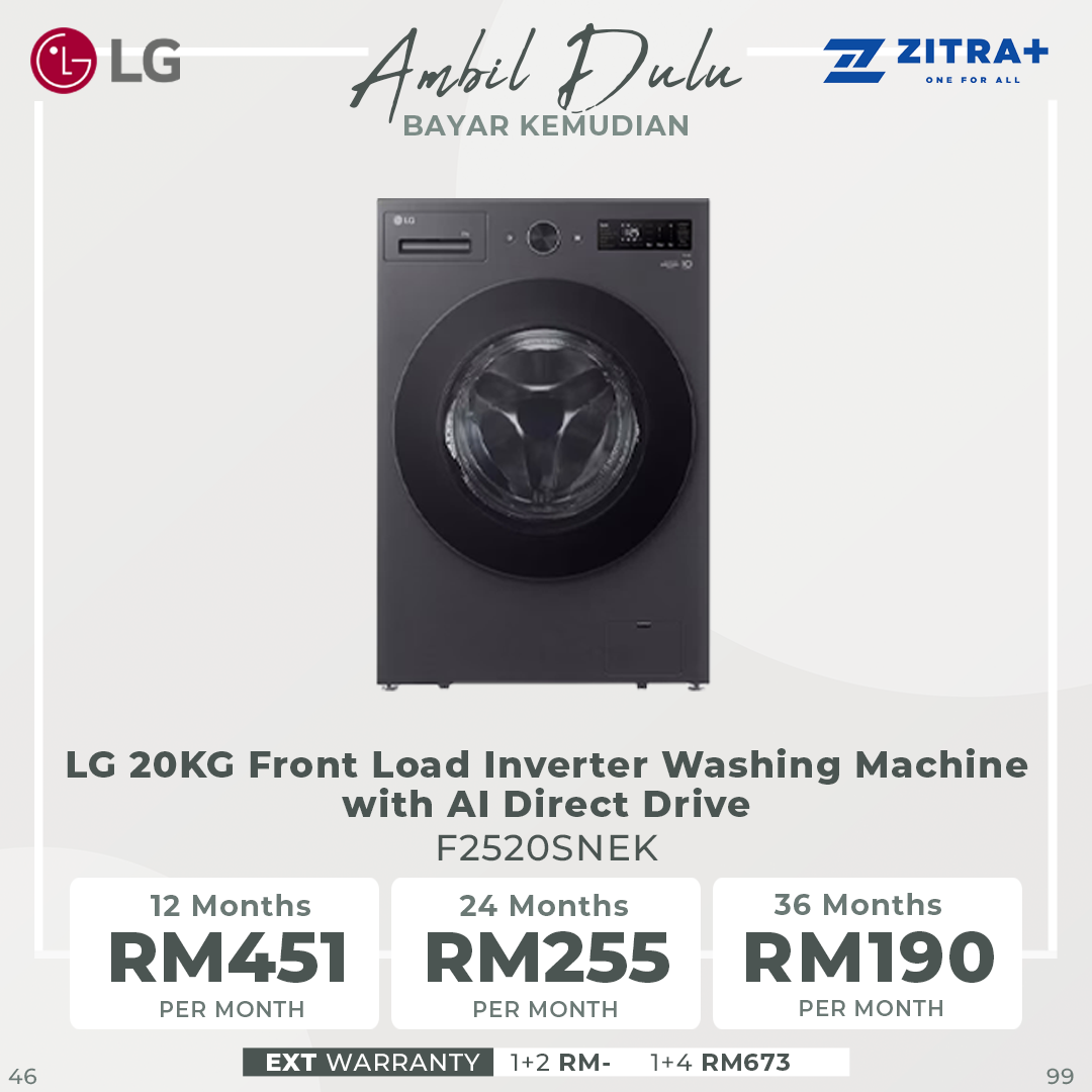 LG 15KG/20KG Slim Front Load Inverter Washing Machine with AI Direct Drive F2515SNTGE/F2520SNEK | AI Inverter Direct Drive | TurboWash 360 | Steam