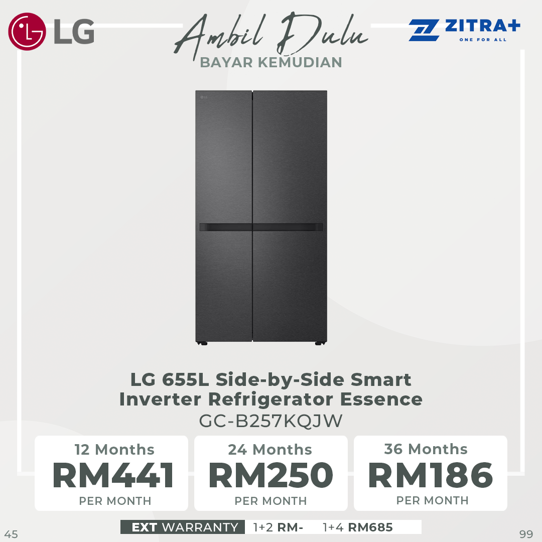 LG 655L Side-by-Side Smart Inverter Refrigerator Essence GC-B257KQJW | Smart Inverter Compressor | LinearCooling™ | Express Freezing