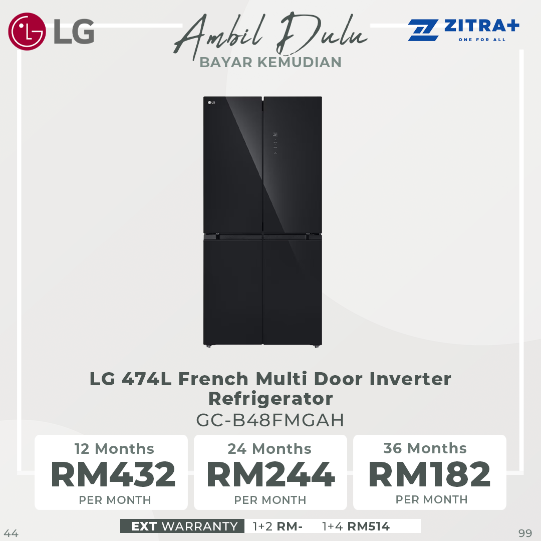 LG 474L French Multi Door Inverter Refrigerator GC-B48FMGAH | Fresh cooling | No Frost | Wide Space | Multi Air Flow | Tempered glass shelves