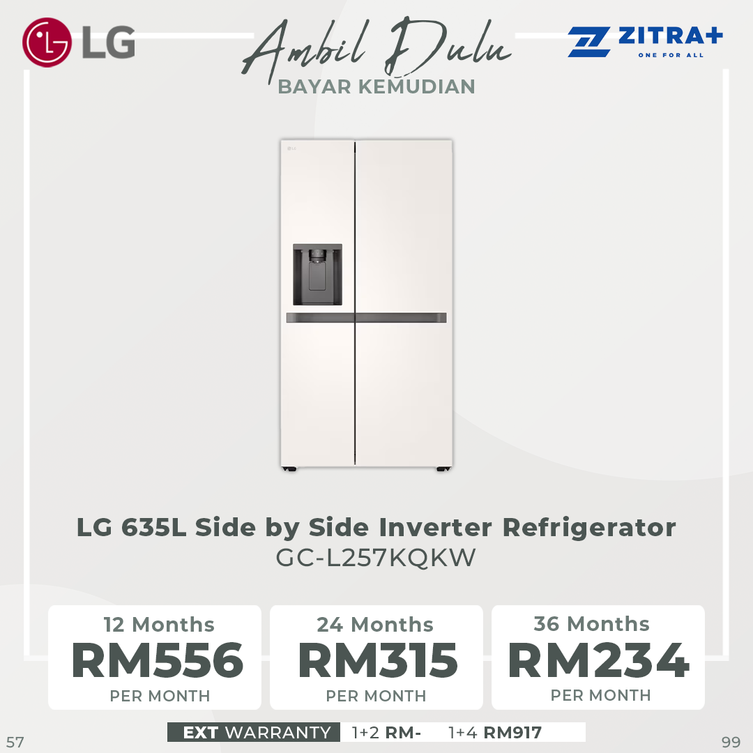 LG 635L Side by Side Inverter Refrigerator Beige GC-L257KQKW | Ice and water dispenser | Auto Ice Maker | Metal Fresh