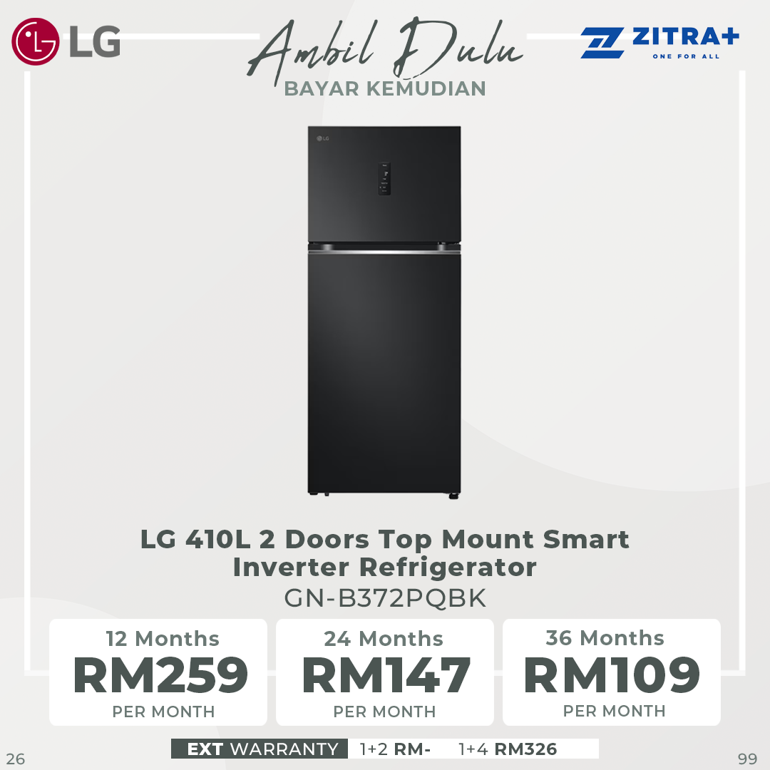 LG 410L 2 Doors Top Mount Smart Inverter Refrigerator GN-B372PQBK | Door Cooling+™ | Hygiene Fresh | Fresh 0 Zone