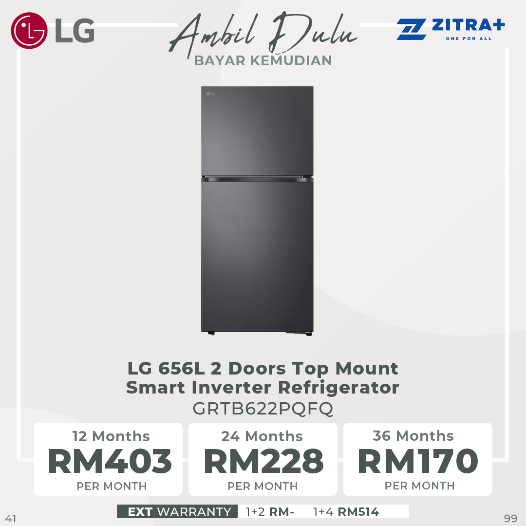 LG 656L 2 Doors Top Mount Smart Inverter Refrigerator GRTB622PQFQ | LinearCooling™ | DoorCooling+ ™ | Smart Inverter Compressor™ | Fresh 0 Zone