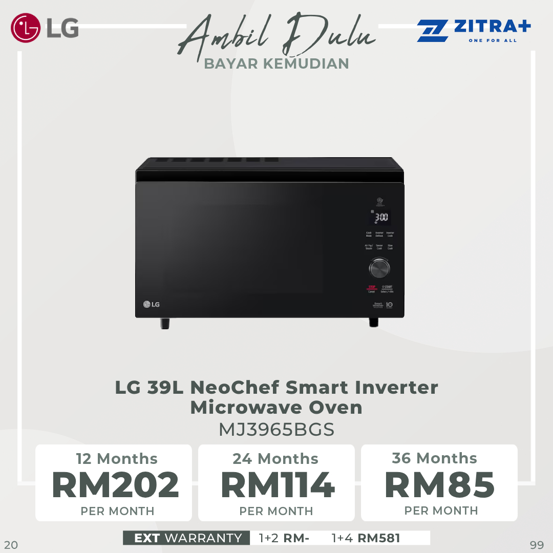 LG 39L NeoChef Smart Inverter Microwave Oven MJ3965BGS | Fast Cooking | LG Infrared Heating | Variety Cooking Functions | Easy Clean