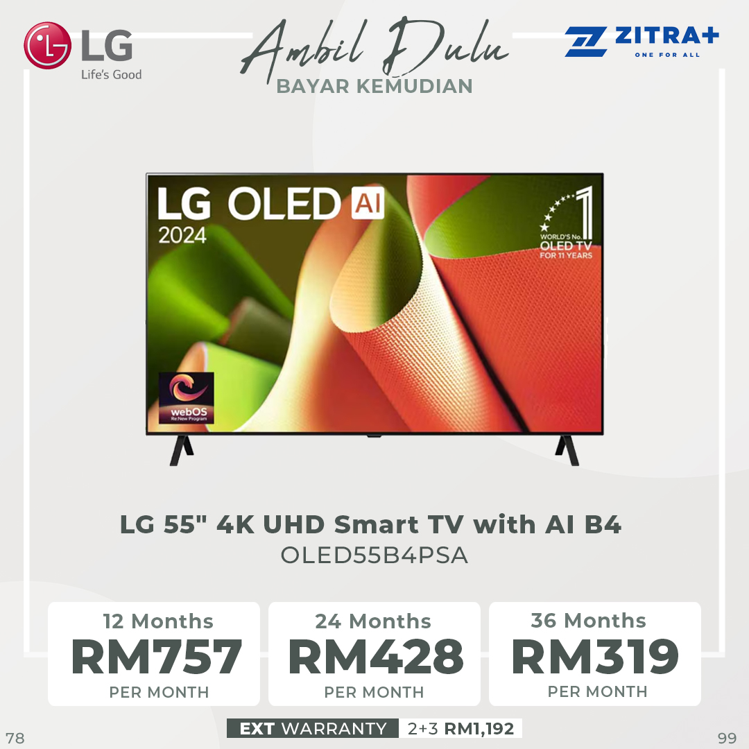 sold out       icon arrow left boldicon arrow right bold Share:  0 Product Information Section LG 55/65 inch 4K UHD Smart TV with AI B4 | α8 AI Super Upscaling 4K | FreeSync Anti-Tear | HGiG Game Mode