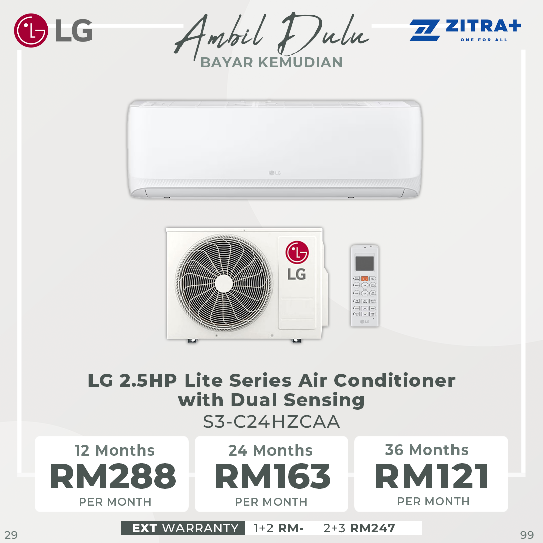 LG 1HP/1.5HP/2HP/2.5HP R32 Lite Series with Dual Sensing and Fast Cooling Function Air Conditioner S3-C09HZCAA/S3-C12HZCAA/S3-C18HZCAA/S3-C24HZCAA | Dual Sensing | Fast Cooling | Auto Swing | Air Conditioner with 1 Year Warranty