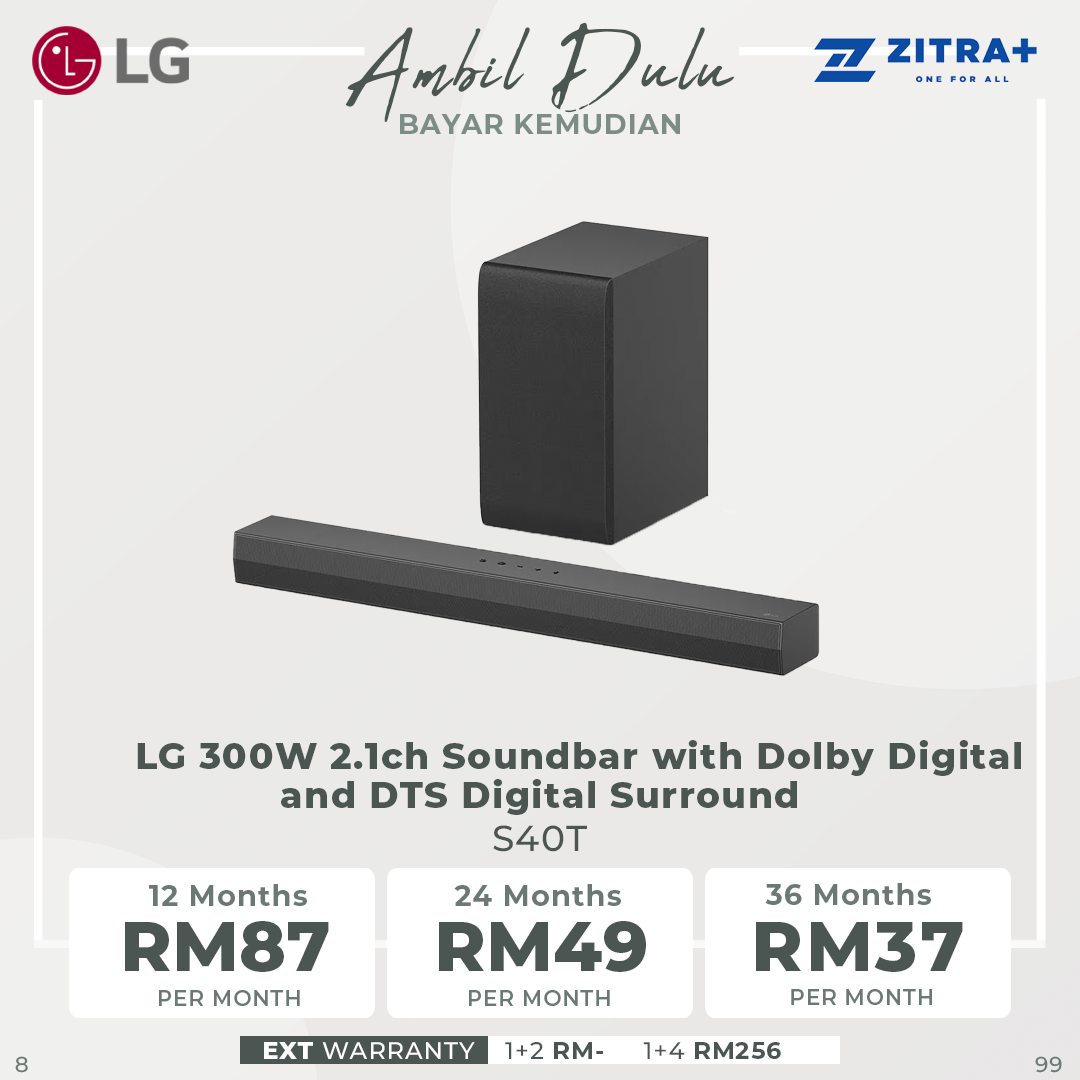 LG 300W 2.1ch Soundbar with Dolby Digital and DTS Digital Surround S40T | 2 channels this Dolby®¹ & DTS² | LG’s new crest design