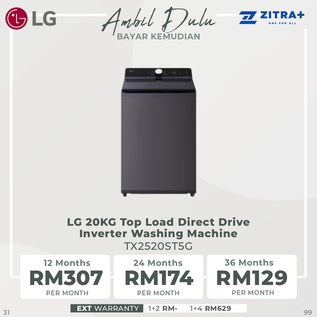 LG 18/ 20/ 22/ 25KG Top Load Direct Drive Inverter Washing Machine TX2518ST7G / TX2520ST5G / TX2522AT9G / TX2725AT9J | AI Direct Drive | TurboClean 3D | Informative LCD Display | 6 Motion DD