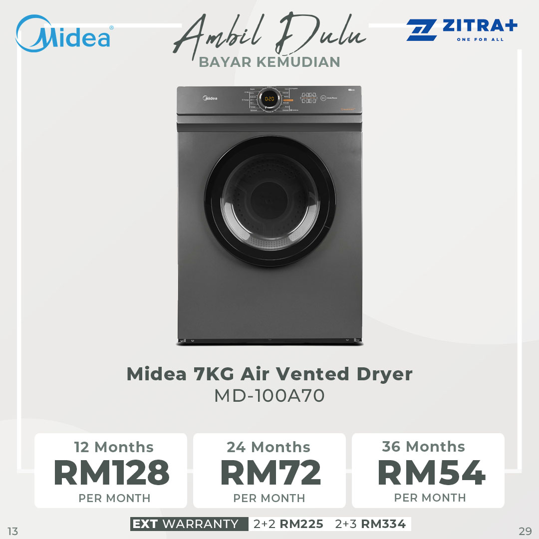 Midea 7KG Front Load Dryer  MD-100A70 | Buzzer | Electronic Control | Button program selection | Dryer with 2 Years Warranty