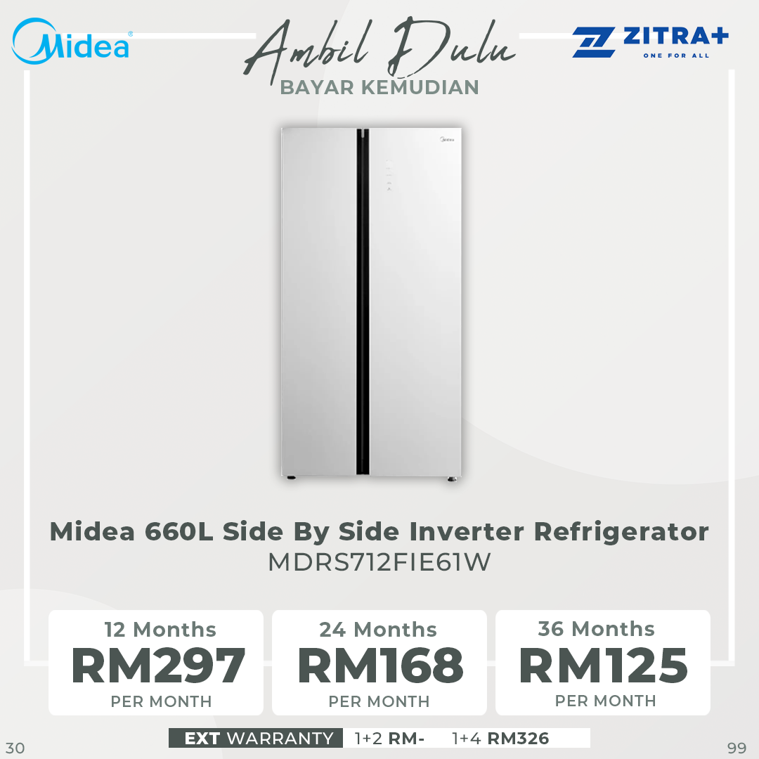 Midea 660L Side By Side Inverter Refrigerator MDRS712FIE61W | Inverter Quattro Compressor | Platinum Fresh | Multi Air Flow