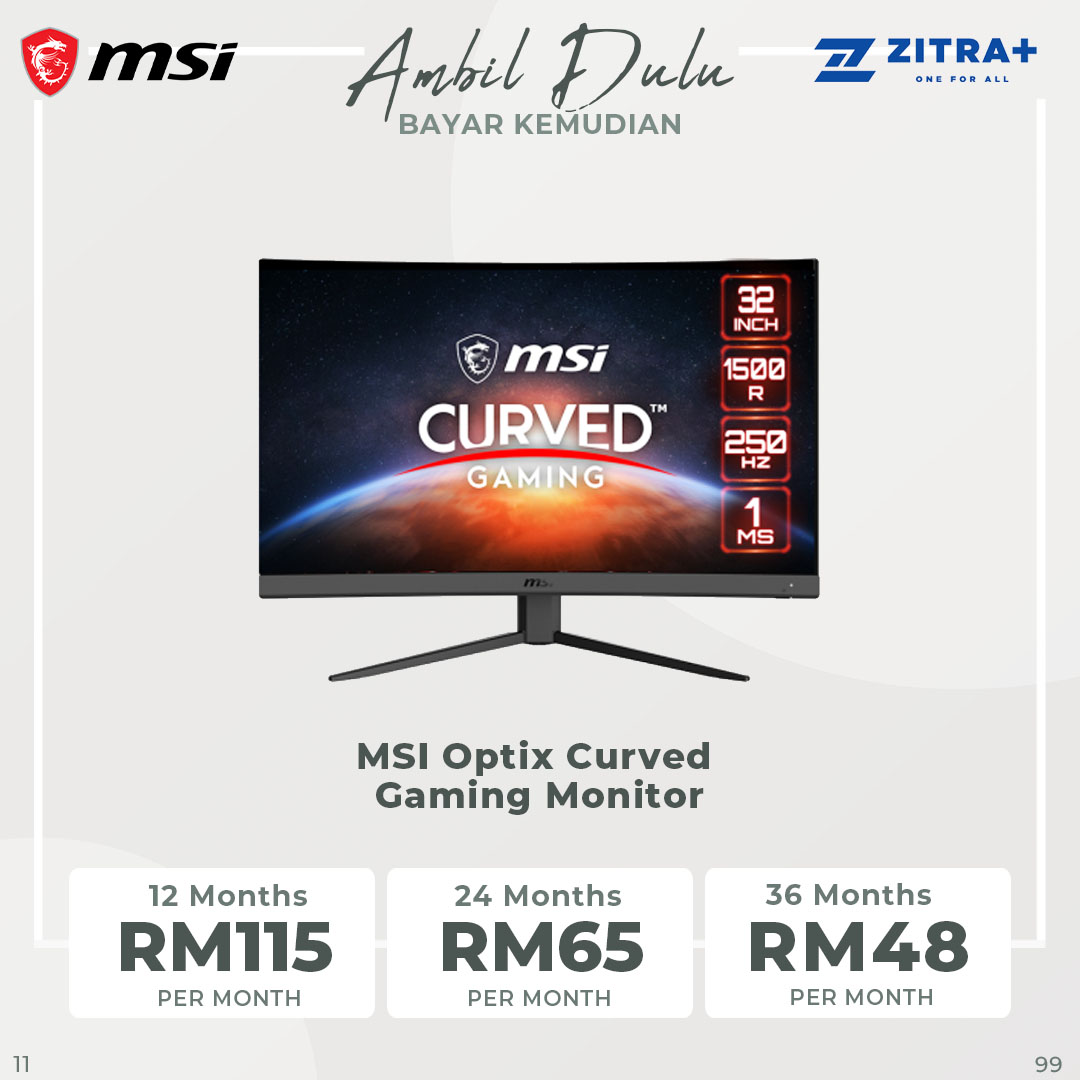 MSI Optix Curved Gaming Monitor G32C4X 31.5-inch | 250hz Refresh rate | 178 degrees of wide viewing angle | HDR technology | with 3 Years Warranty