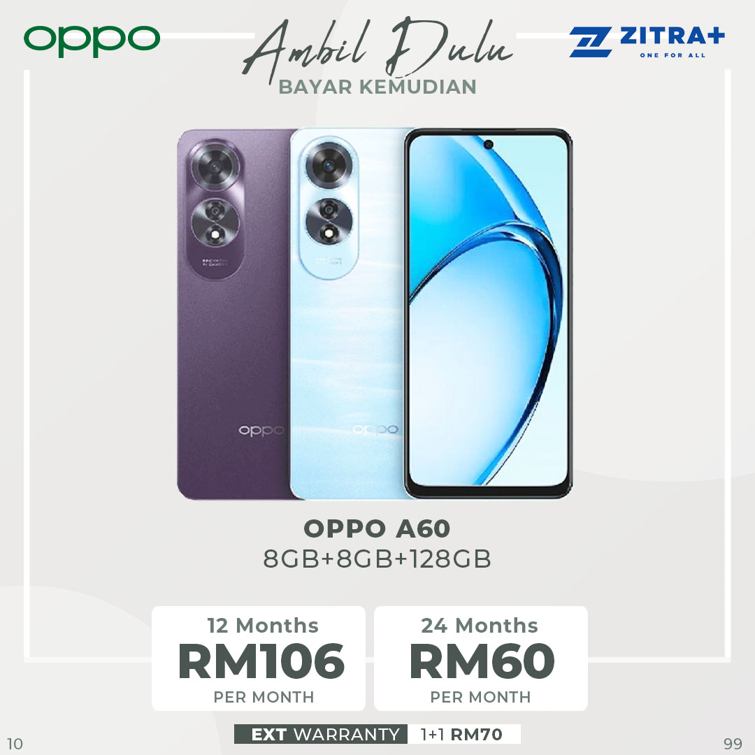 OPPO A60 (8GB+8GB+128GB / 8GB+8GB+256GB) | 5000mAh | 45W wired | 6.67-inch | 90Hz, LCD | Qualcomm Snapdragon 680 SoC | Smartphones with 1 Year Warranty