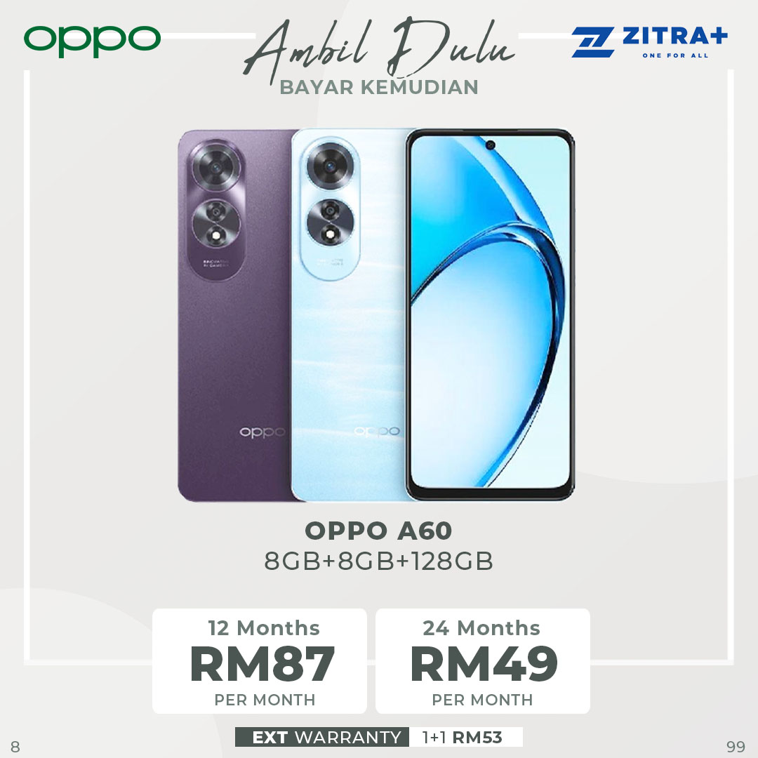 OPPO A60 (8GB+8GB+128GB / 8GB+8GB+256GB) | 5000mAh | 45W wired | 6.67-inch | 90Hz, LCD | Qualcomm Snapdragon 680 SoC | Smartphones with 1 Year Warranty