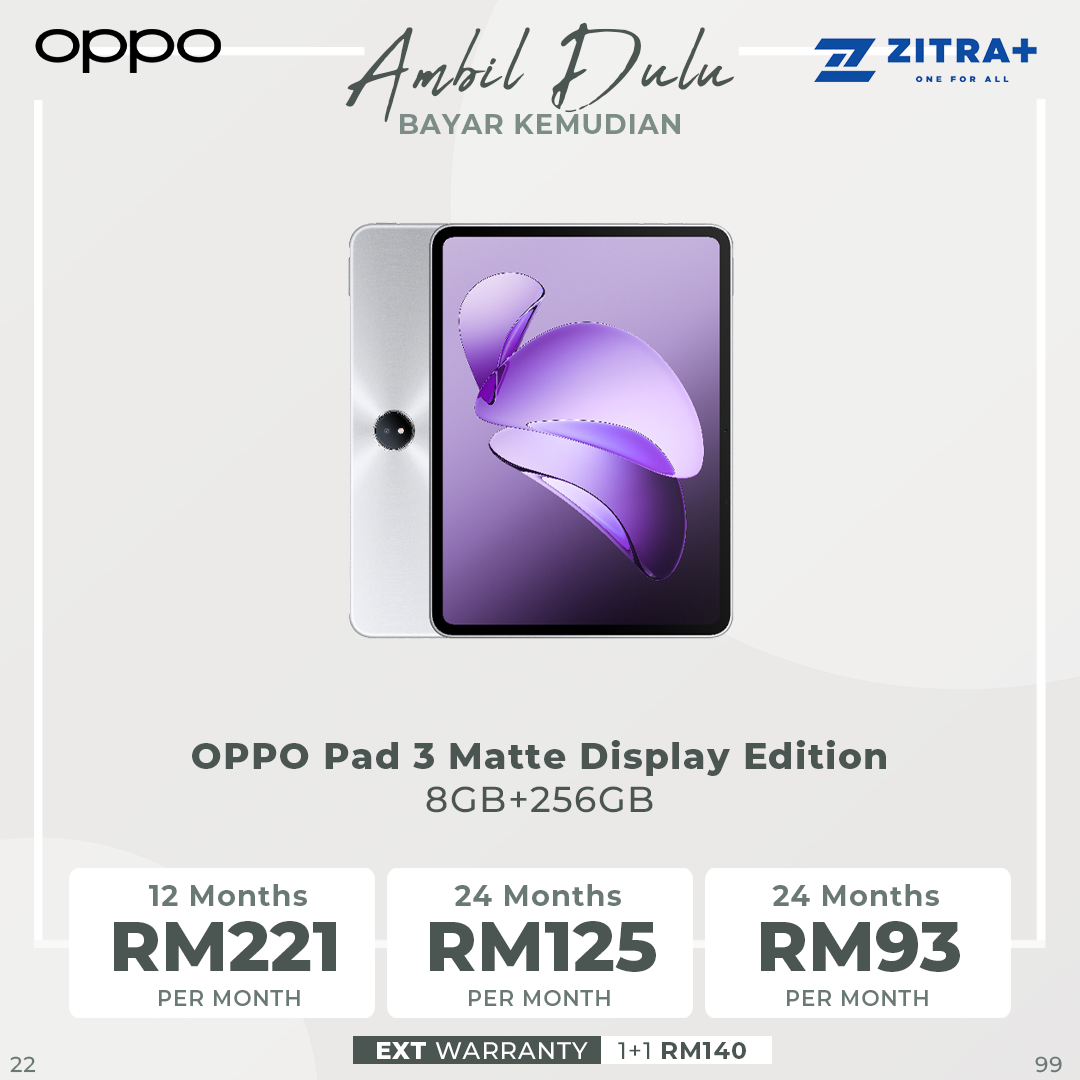 OPPO Pad 3 Matte Display Edition | Mediatek Dimensity 8350 |  Ultra Thin Design | Five Year Fluency Protection