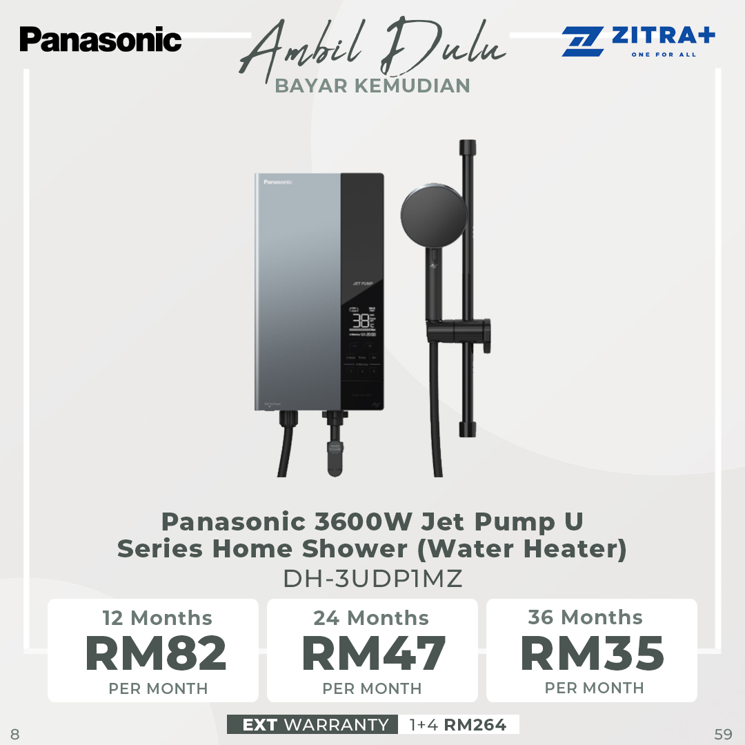 Panasonic 3600W Jet Pump U Series Home Shower (Water Heater) DH-3UDP1MZ | 9 Safety Features | 3 Way Shower Head | U-Memory
