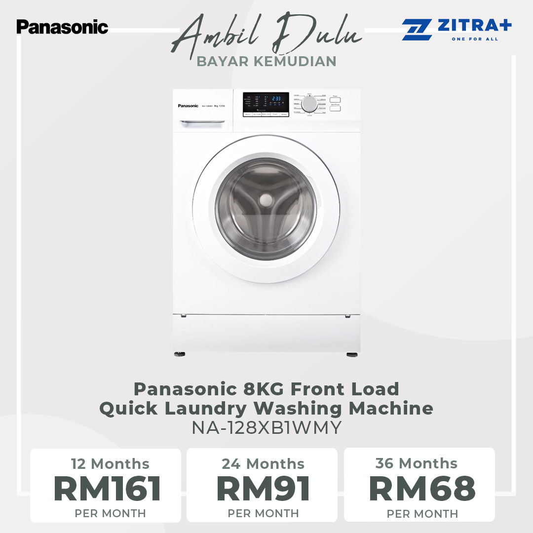 Panasonic 8KG Front Load Quick Laundry Washing Machine NA-128XB1WMY | Big LED Display | Tub Clean | Quick Laundry | Hygiene 60°C/90°C | Washing Machine with 1 Year Warranty